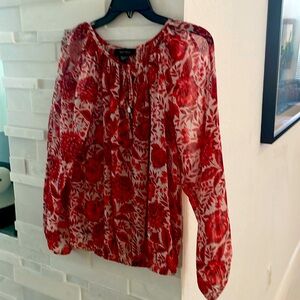 Beautiful Blouse, see-through in red flowers